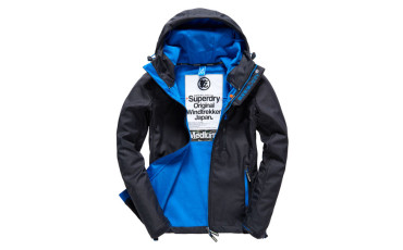 Superdry Hooded Windtrekker Jacket - Dark Grey Marl/Derby Blue