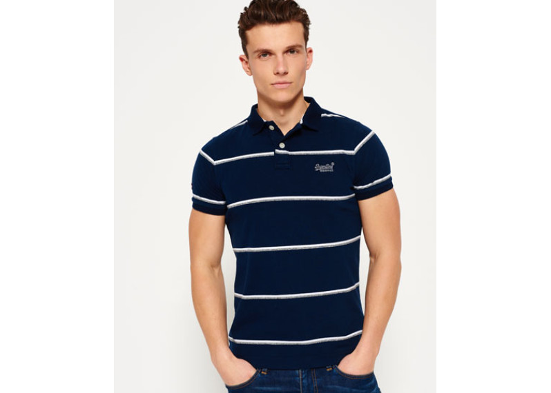 Superdry Echo Beach Stripe Polo Shirt - navy/optic/grey grit