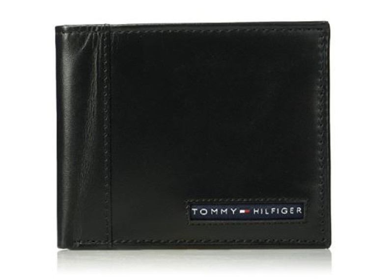 Tommy Hilfiger Men's Rfid Blocking 100% Leather Cambridge Passcase Wallet - Black