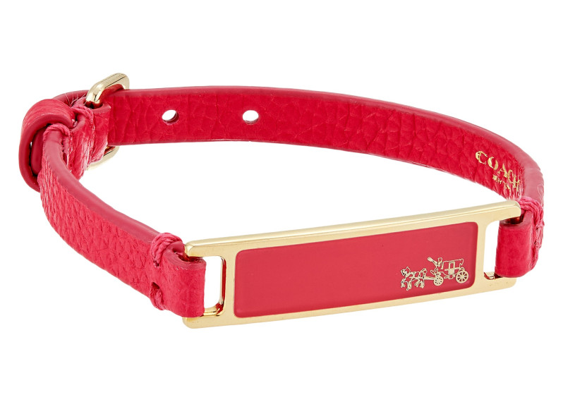 COACH Leather Plaque Strap Bracelet -Ruby