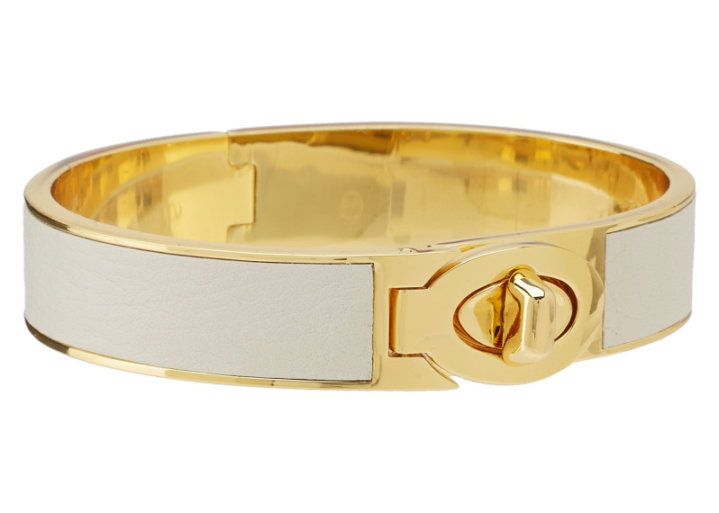 COACH Half Inch Hinged Leather Turnlock Bangle -Gold/Parchment