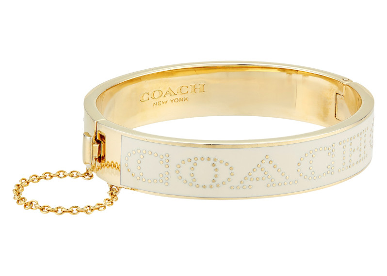 COACH Half Inch Hinged Enamel Coach Bangle -GD/Chalk