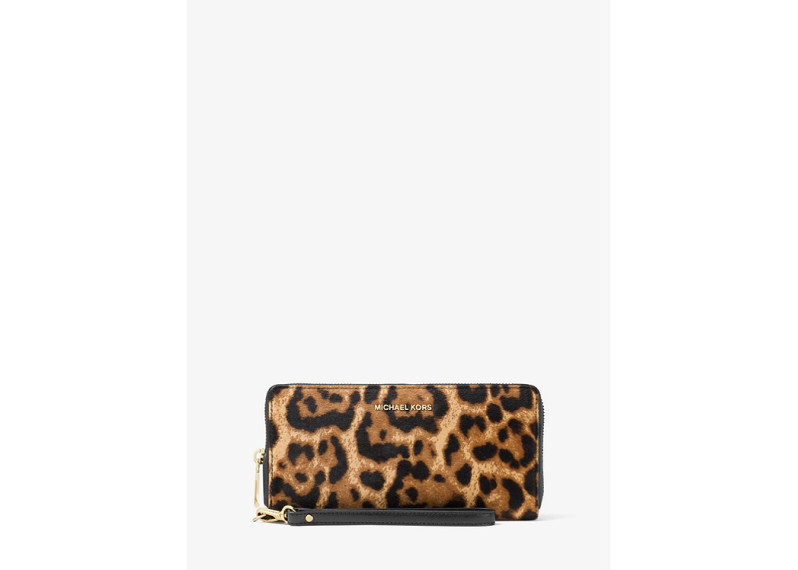 Jet Set Travel Leopard Calf Hair Continental Wristlet