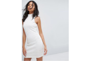 High Neck Quilted Dress In White