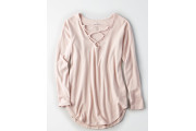 SOFT & SEXY PLUSH LACE-UP V-NECK SWEATSHIRT