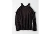 SOFT & SEXY PLUSH COLD SHOULDER RUFFLE SWEATSHIRT