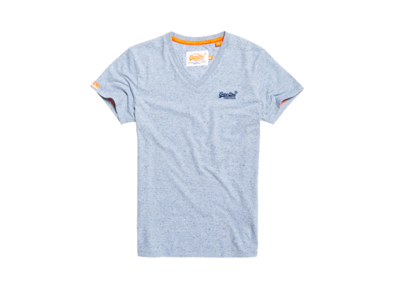 Vintage Embroidered V-neck T-shirt -flint blue grit