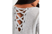 LACE-UP-BACK WAFFLE KNIT SWEATER