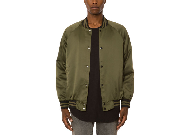 OLIVE SATIN VARSITY JACKET