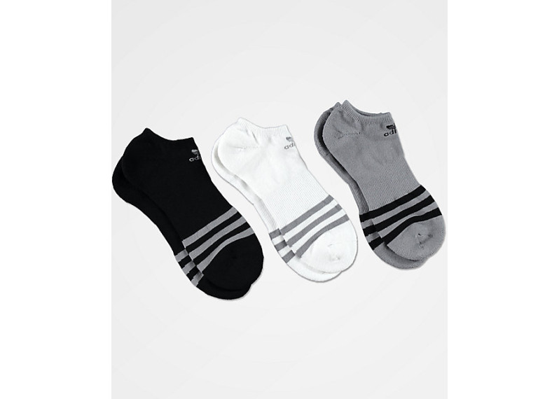 adidas Roller Grey, Black & White 3-Pack No Show Socks