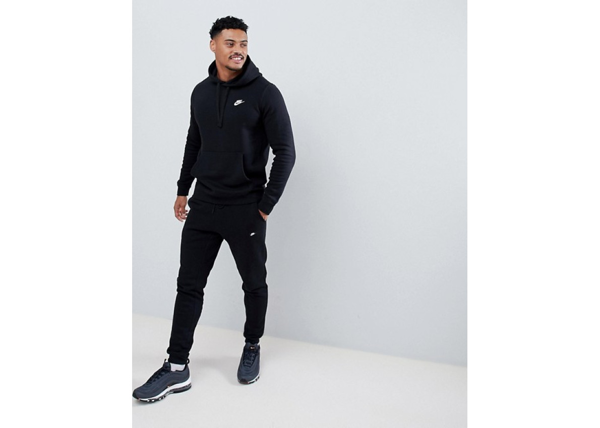 nike pullover hoodie with swoosh logo in black