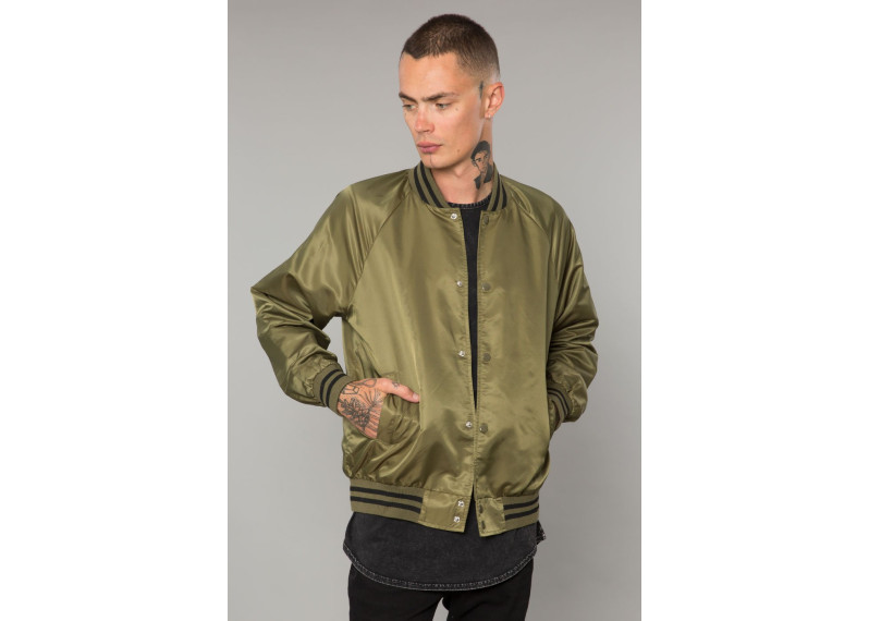 OLIVE NYLON VARSITY JACKET