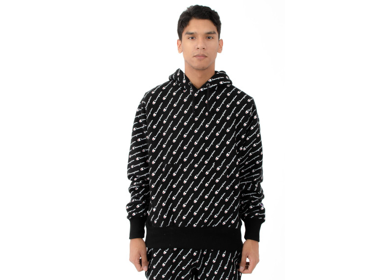 RW Diagonal All Over Print Pullover Hoodie - Black