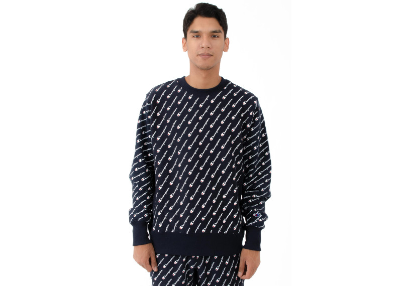 RW Diagonal All Over Print Crewneck - Navy