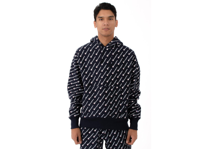 RW Diagonal All Over Print Pullover Hoodie - Navy