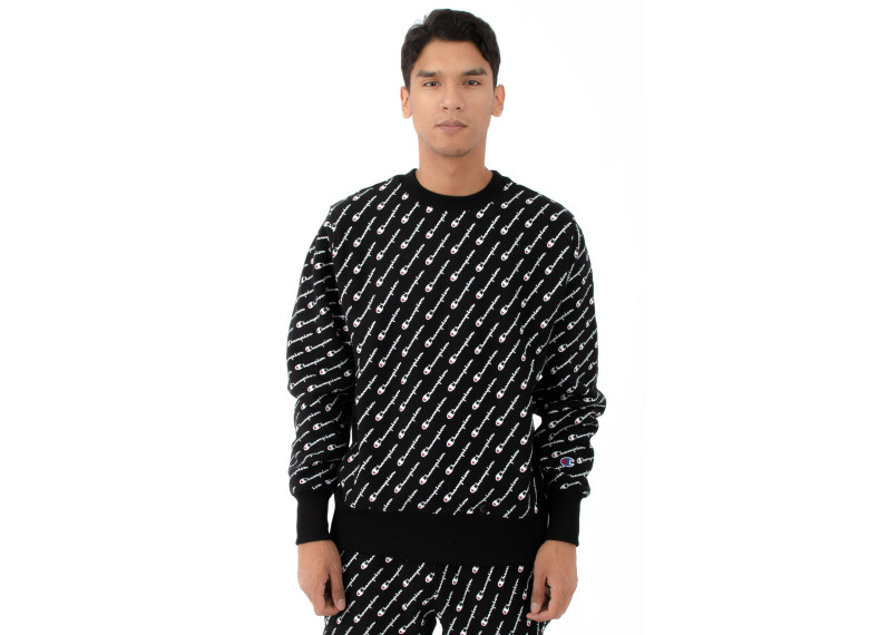 RW Diagonal All Over Print Crewneck - Black