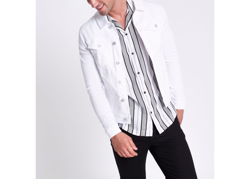 White muscle fit denim jacket