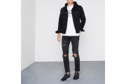 Black hooded denim jacket