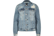 Blue classic fit ripped denim jacket