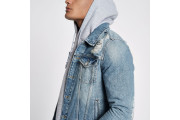 Blue classic fit ripped denim jacket