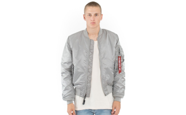 MA-1 Slim Fit Flight Jacket - New Silver/Red Lining