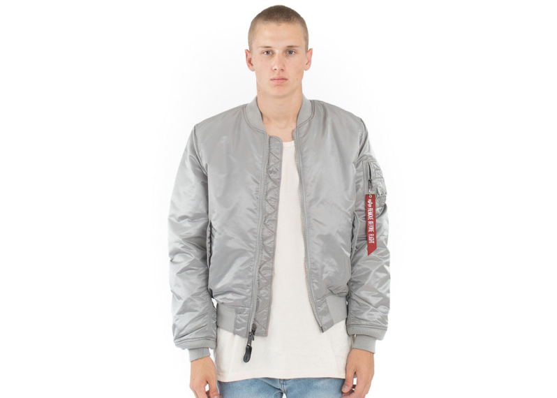 MA-1 Slim Fit Flight Jacket - New Silver/Red Lining