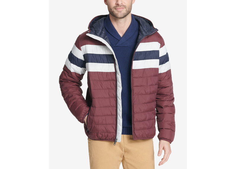 Men's Color Block Hooded Ski Coat	