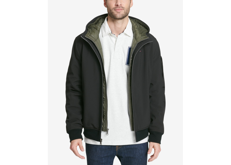 Soft-Shell Hooded Bomber Jacket with Bib