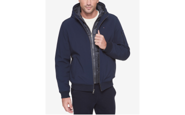 Soft-Shell Hooded Bomber Jacket with Bib