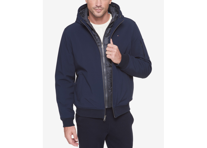 Soft-Shell Hooded Bomber Jacket with Bib