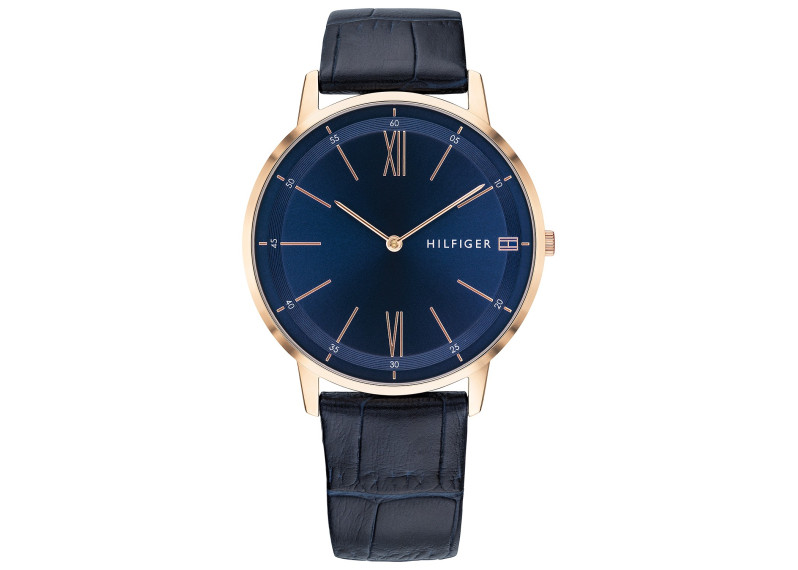 Men's Blue Leather Strap Watch 40mm