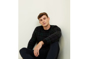 Navy Check Crew Neck Knitted Jumper