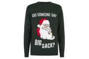 Dark Green Big Sack Santa Slogan Christmas Jumper