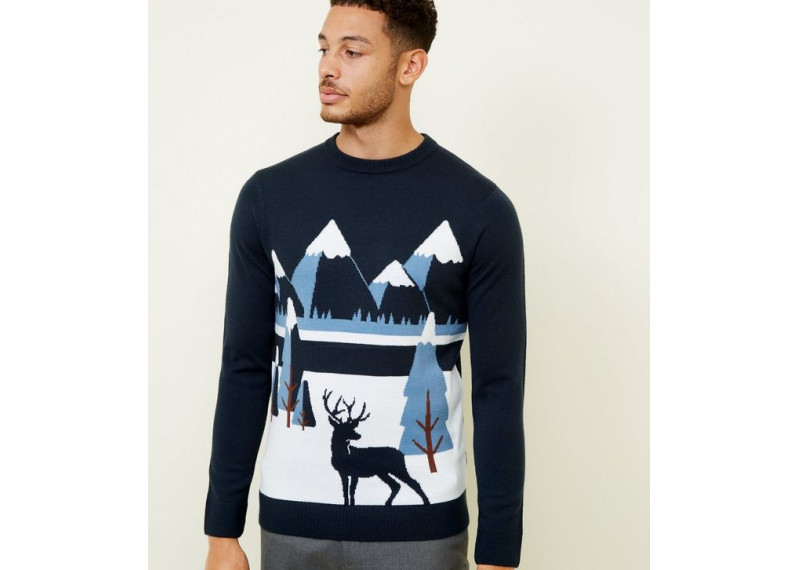 Navy Winter Scene Knit Jumper