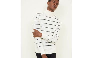 Off White Stripe Roll Neck Jumper