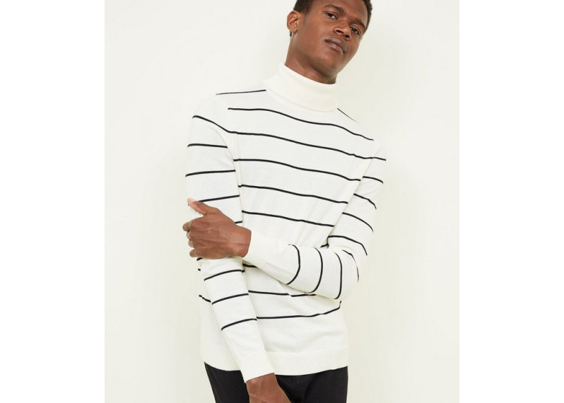 Off White Stripe Roll Neck Jumper