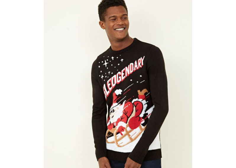 Black Sledgendary Slogan Christmas Jumper