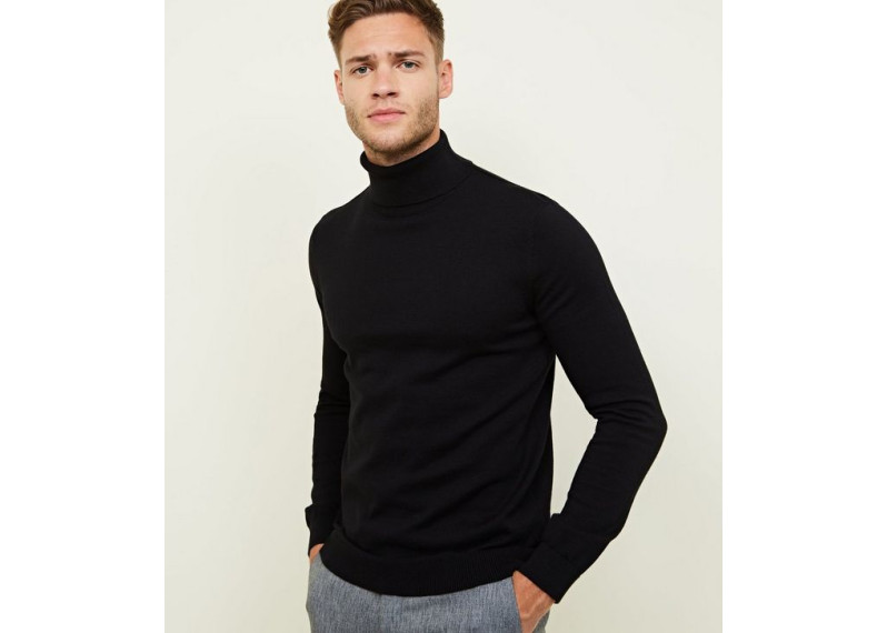 Black Ribbed Roll Neck Jumper