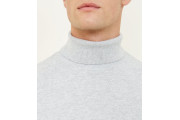 Pale Grey Ribbed Roll Neck Jumper