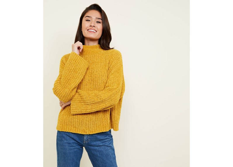 Mustard Flared Sleeve Chenille Jumper