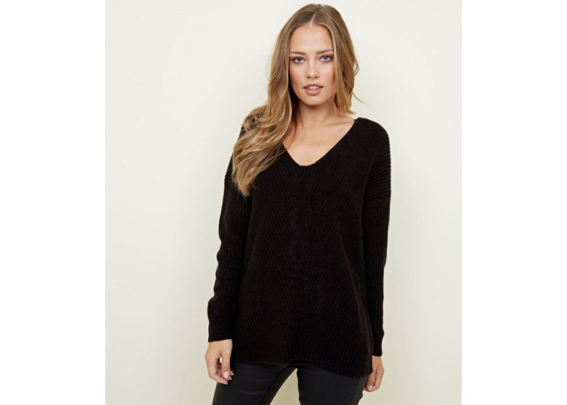 Black Ribbed Lattice Back Jumper