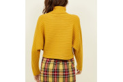 Mustard Ribbed Roll Neck Boxy Batwing Jumper