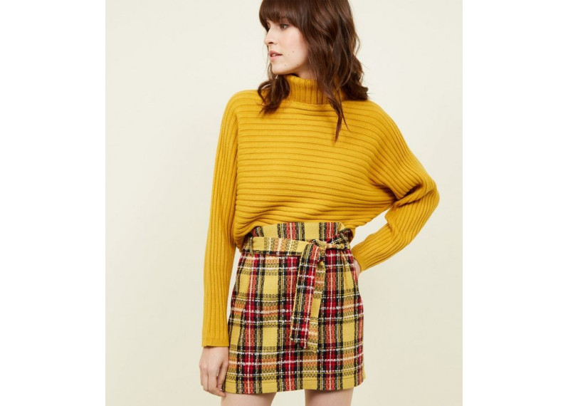 Mustard Ribbed Roll Neck Boxy Batwing Jumper