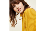 Mustard Ribbed Roll Neck Boxy Batwing Jumper