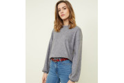 Dark Grey Fine Knit Balloon Sleeve Jumper