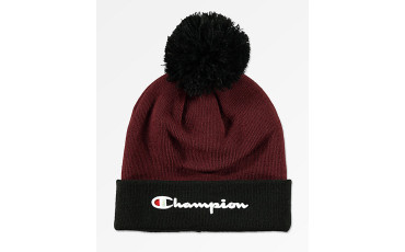 Script Maroon & Black Knit Pom Beanie