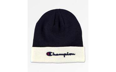 Script Navy & White Beanie