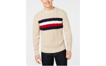 Men's Striped Chest Cable Knit Sweater