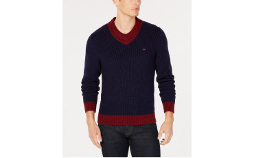 Men's Vince Colorblocked Cable-Knit V-Neck Sweater