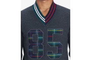 Men's Payne Plaid Appliqué V-Neck Wool Cricket Sweater